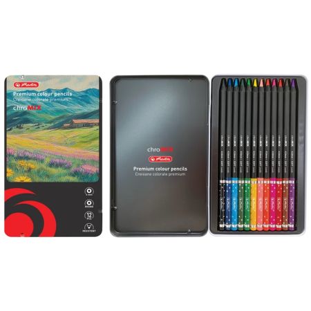 Creioane colorate HERLITZ ChroMIX, 12 culori/set, cutie metal